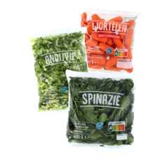 Wortelen zak à 500 gram,
spinazie of andijvie zak à 400 gram